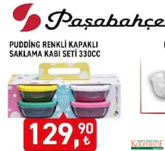 PAŞABAHÇE PUDDİNG RENKLİ KAPAKLI SAKLAMA KABI SETİ 330 CC fiyat ve kampanya bilgisi
